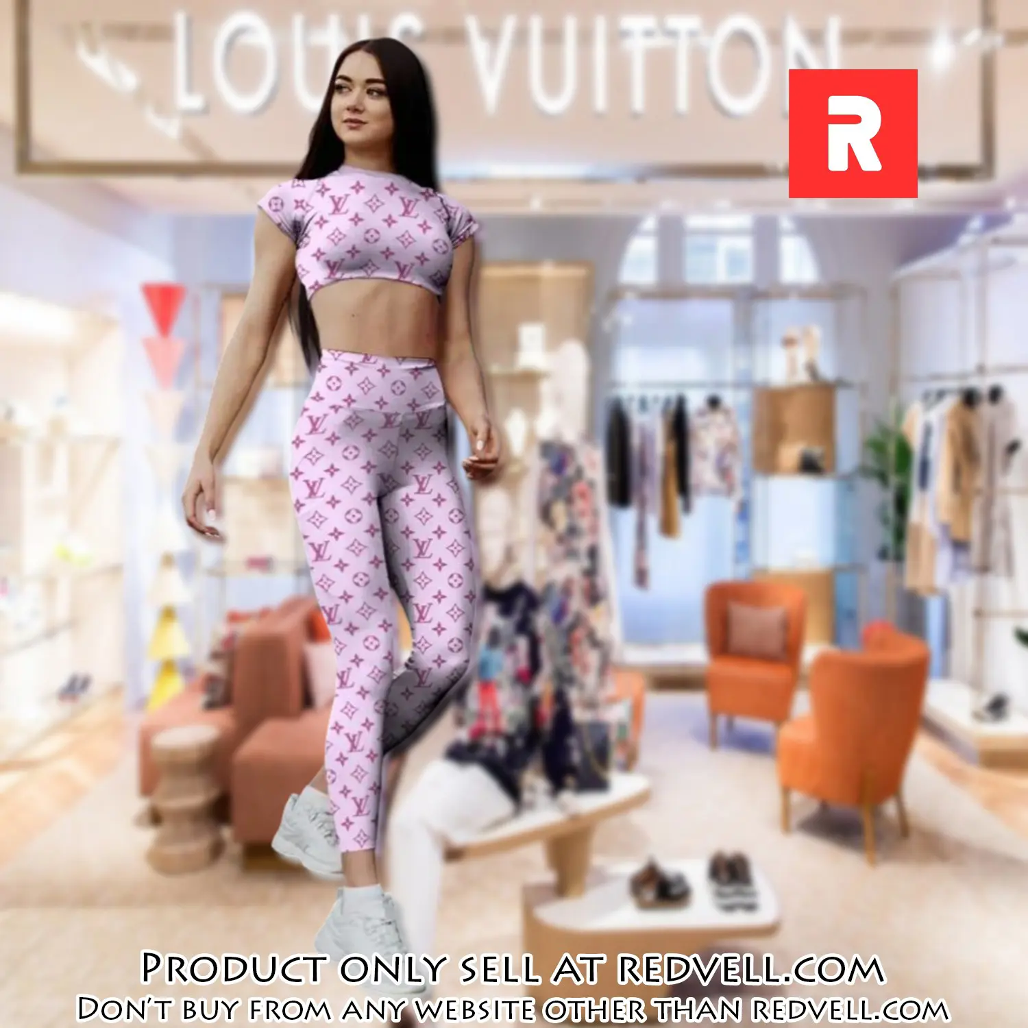 Pink louis vuitton sportwear combo luxury brand crop top tshirt and legging for women ctl1015 rv5148158